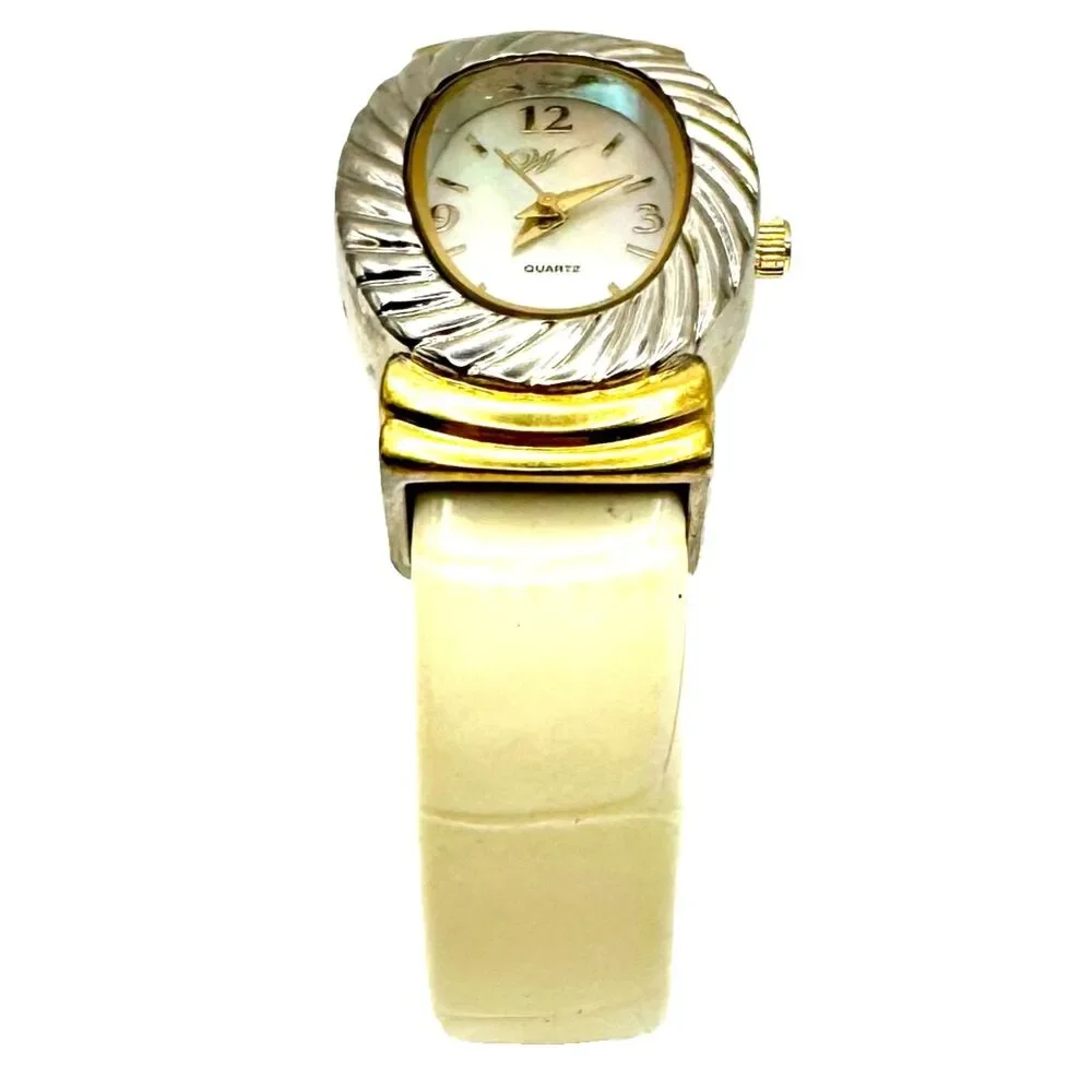Waltham Analog Wristwatch Cuff Band Gold & Silver Ivory Chronograph Watch